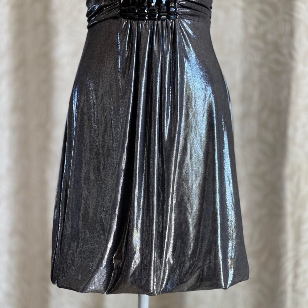 NWT Vintage Y2K Jessica McClintock Metallic Silver Spaghetti Strap Mini Dress 6 - Picture 5 of 8